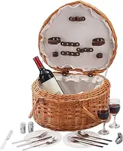Heart-Shaped Picnic Basket - Handmade Rattan Wicker Storage Hamper with Utensil Space, Elegant Outdoor Basket | Portable Decorative Basket for Camping Garden Date Travel Gift Romantic Meal Setup