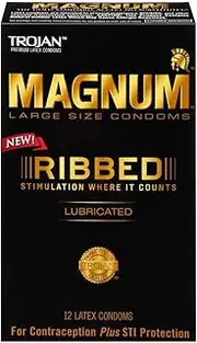Trojan Magnum Large Size Condoms Ribbed Lubricated - 12 ct, Pack of 3