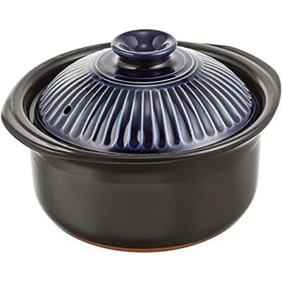 2 Go Banko ware Rice Cook Donabe Double Lid Ruri Multi Use Clay Pot Blue New