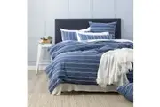 Renee Taylor Hudson Super King Bed Quilt Cover VINT Washed Cotton Chenille Blue