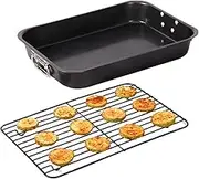 BBQ Grilling Pan, Nonstick Roasting Tray, Carbon Steel Outdoor Grill Flat Rack, Sturdy Bakeware Pans, for Fish, Chicken, Meat, BBQ Cooking, Outdoor, Picnic Use, 15.35x11.14x2.24 Inches
