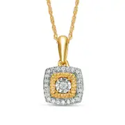 0.13 CT. T.W. Natural Diamond Square Frame Pendant in 10K Yellow Gold