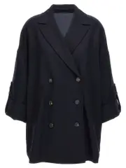 [Brunello Cucinelli] Brunello Cucinelli-Shiny Cuff Details Trench E Impermeabili Blu-Donna 38IT