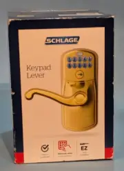 Schlage Plymouth Bright Brass Electronic Keypad Door Lock with Flair Handle and