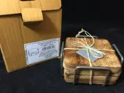 Godinger Gatherings Rustic Wood Square Coasters with Holder