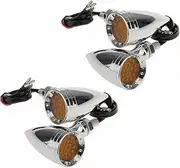 TDR 2 pairs Chrome LED Metal Motorcycle Bullet Turn Signal Indicator Light 10mm Universal Fit For Motorcycles
