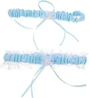 [GAROZATION] Leg Bands Floral Design Gauze Bowknot Bridal Leg Band for Wedding Decor Comfortable Skin-Friendly Sky-Blue