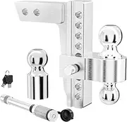 Adjustable Trailer Hitch Ball Mount Fit 2" Receiver(Upgraded Version), Tri Solid Ball 1-7/8", 2" and 2-5/16" (12,500 LBS GTW), Heavy Duty Aluminum Drop Hitch (8" Drop & Rise) with 2 Locking Sets