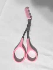 New Pink Eyebrow Grooming Cutting Scissors With Removable Comb SHIP FROM USA