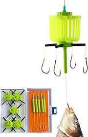 Fishing Hooks with Bait Cage - Fishing Cage Feeder Basket and Hooks | Lure Trap Basket Tackle Gears for Dad Father Him Experts Professionals Men Fishermen