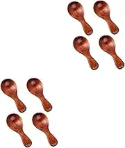 TOBBOMEY 8 Pcs Short Handle Wooden Spoon Lids Plate Tableware Measuring Spoons Utensils Tongs Taster Teaspoons Feeder Cutlery Handmade Serving Mini Dessert Wooden Brown