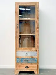 Vintage Industrial Timber Glass Door Display Shelf Drinks Cabinet Bookcase
