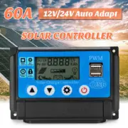 60A PWM Solar Panel Battery Charge Controller 12V/24V Auto Regulator Dual USB