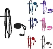 Tahoe Tack Plain Double Layer Nylon Headstall with Reins, Multiple Colors &