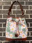 NWT328 Dooney & Bourke Plumeria Drawstring Shoulder Bucket Bag Pink Green Flower
