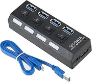 EZONEDEAL USB Hub 3.0, 4 Port USB Splitter with Individual On/Off LED Switches, 5Gbps HighSpeed Data, USB Adapter USB Extender for Laptop, lMac, USB Flash Drives, Mobile HDD, Printer, Camera