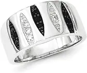 [JewelryWeb] 925 Sterling Silver Solid Polished Black and White CZ Simulated Diamond Ring Band Style-Ring for Women
