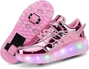[Kimigia] Unisex Kids Boys Girls LED Trainer,LED Light-UP Roller Skates Shoes,7 Colors Light,USB Rechargeable,Double Wheels, Retractable/Lightweight Outdoor Sports Cross Shoes Gymnastic Running Sneakers