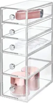 Drawers Bathroom Storage Tower, Plastic Cosmetic Organiser Drawers with 5 Dra...