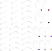 [Longbeauty] 20G Nose Piercing Nose Rings Clear / Colourful Acrylic Piercing Retainer Bioflex Flexible CZ Nose Stud Ear Piercing L-Shaped Piercing Jewellery