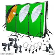Photo Video Studio Lighting Photography 3 Backdrops Stand Muslin Photo Light Kit