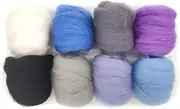 [Artec360] 8 Pack Needle Felting Wool Roving 10g x 8 Color Total 80g Merino Wool 70S (19 Microns) Eco-Friendly Super Soft Natural (c)