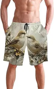 [XYMZR] Watercolor Birds Branch Men's Swim Trunks Quick-Dry Bathing Suit Swimming Board Shorts S