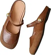 Dear Time Women's Closed Toe Flats Backless Mary Jane Slip on Shoes Comfortable Mules