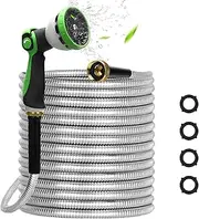 Garden Hose Metal 100ft,304 Stainless Steel Water Hose with 10 Function Nozzle Flexible,Leak-proof Connectors,Heavy Duty,Lightweight, No-Kink,Pet Proof,Puncture Proof Hose for Yard,Outdoor,RV