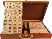Mahjong Set Black Walnut Wood Mahjong Set MahJongg Tile Set with Box Mahjong 144 Tiles Chinese Mah Jongg Set(C)
