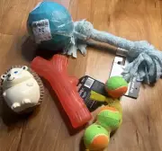 New Dog Toy Lot Small Tennis Balls, Squeak Toys, Fetch Toys