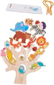 HONMEET Wood Stacking Toy Set Stacking Blocks Animals for Kids Early Learning Toy Safe for Toddlers Parent-Child Activity