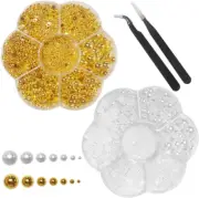 6200 Pcs Flatback Pearls, Gold Rhinestones for Crafts with Tweezers, Pearls for