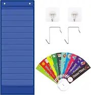 KINGTLE Daily Schedule Pocket Chart, 13+1 Pockets, Class Schedule for Boys and Girls, Educational Charts for Classroom Home Preschool Activities (Blue)