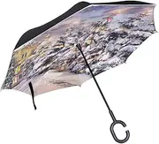 Double Layer Inverted Umbrella Cars Reverse Umbrella Winter Church Christmas Tree Windproof UV Proof Travel Outdoor Umbrella