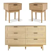 Rattan Bedroom Package | 2 x Bedside Tables with Drawer & Tallboy With 6 Drawers