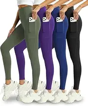 [Mlenhor] 4 Pack Leggings with Pockets for Women - Soft High Waisted Tummy Control Workout Yoga Pants, 4 Pack-green/Purple/Blue/Black, 4X-Large