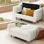 Oikiture Storage Ottoman, 124 x 52 x 41 Footrest Stool Bench Padded Seat Storage Box Home Bedroom Furniture