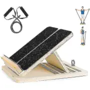Professional Slant Board, Wood Calf Stretcher Slant Board, Adjustable Ankle Incline Board With Bonus Stretch Resistance Tube, Foldable Design For Port
