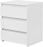 3-Drawer White Modern Bedside Table Cabinet Nightstand, MDF Material, Strong and, Bedroom Furniture with Storage