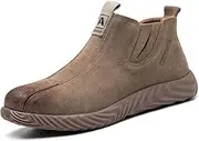[DINGGU] Slip On Work Boots for Men Comfortable Steel Toe Boots Safety Welding Boots Composite Toe Industrial & Construction Shoes