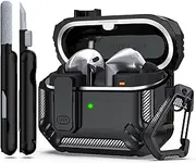 MHYALUDO Compatible with Samsung Galaxy Buds3/Galaxy Buds3 Pro (2024) with Locking Closure, Military Grade Drop Proof Headphone Case with Hiking Buckle and Cleaning Kit-Black