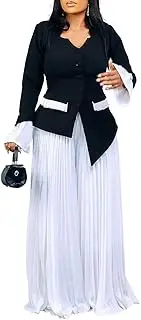 [GHAKKE] 2025 Women's Fashion Business 2 Piece Outfits Irregular V Neck Elegant Blazer Jacket and Chiffon Baggy Long Pants Sets