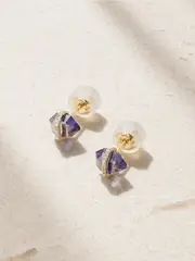 [Melissa Joy Manning] Melissa Joy Manning - 14-karat Recycled Gold, Iolite And Herkimer Diamond Earrings - Purple - One size One size Purple