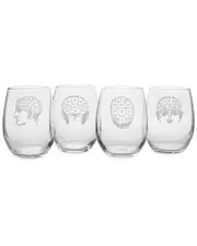 Susquehanna Glass Company Set of 4 Phrenology Head Ast. Stemless Wine Glasses