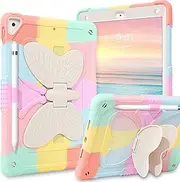 GUAGUA Kids Case for iPad 9.7-Inch (2018-2017 Model,6th/5th Gen.) [Heavy Duty Shockproof] iPad Pro 9.7 Case with Butterfly Stand iPad Air 2 Case Childproof with Pencil Holder Boys Girls,Colorful Pink