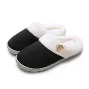 Catzon Womens House Slippers Comfy Memory Foam Insole with Fluffy Plush Lined-Black