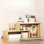 Desktop Organizer Rack, Office Desk Storage Shelf, Wooden Bookshelve, Desktop Bookcase Wood Bookshelf AA68 (Wood, 60X12X24CM)