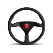 MOMO MONTECARLO STEERING WHEEL 320MM DIAMETER BLACK LEATHER WITH RED STITCHING