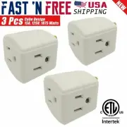 3-Packs Grounded 3 Outlet ETL Certified Cube Wall Tap Adapter (Light Grey)
